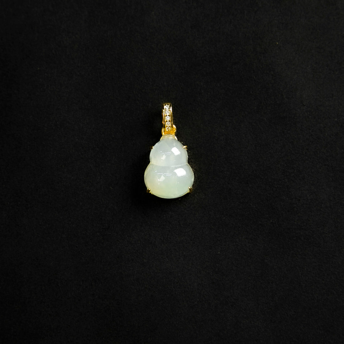 S925鑲鋯石天然緬甸翡翠冰白飄綠葫蘆吊墜