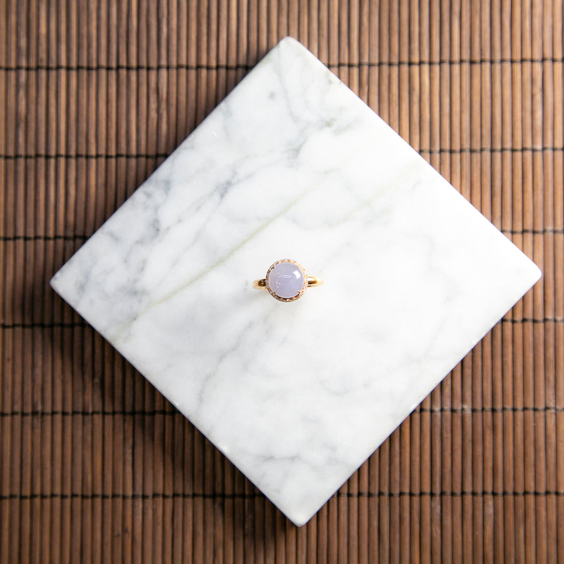 18K玫瑰金鑲鑽天然緬甸翡翠粉紫蛋面戒指