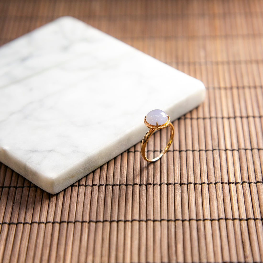 18K玫瑰金鑲鑽天然緬甸翡翠粉紫蛋面戒指