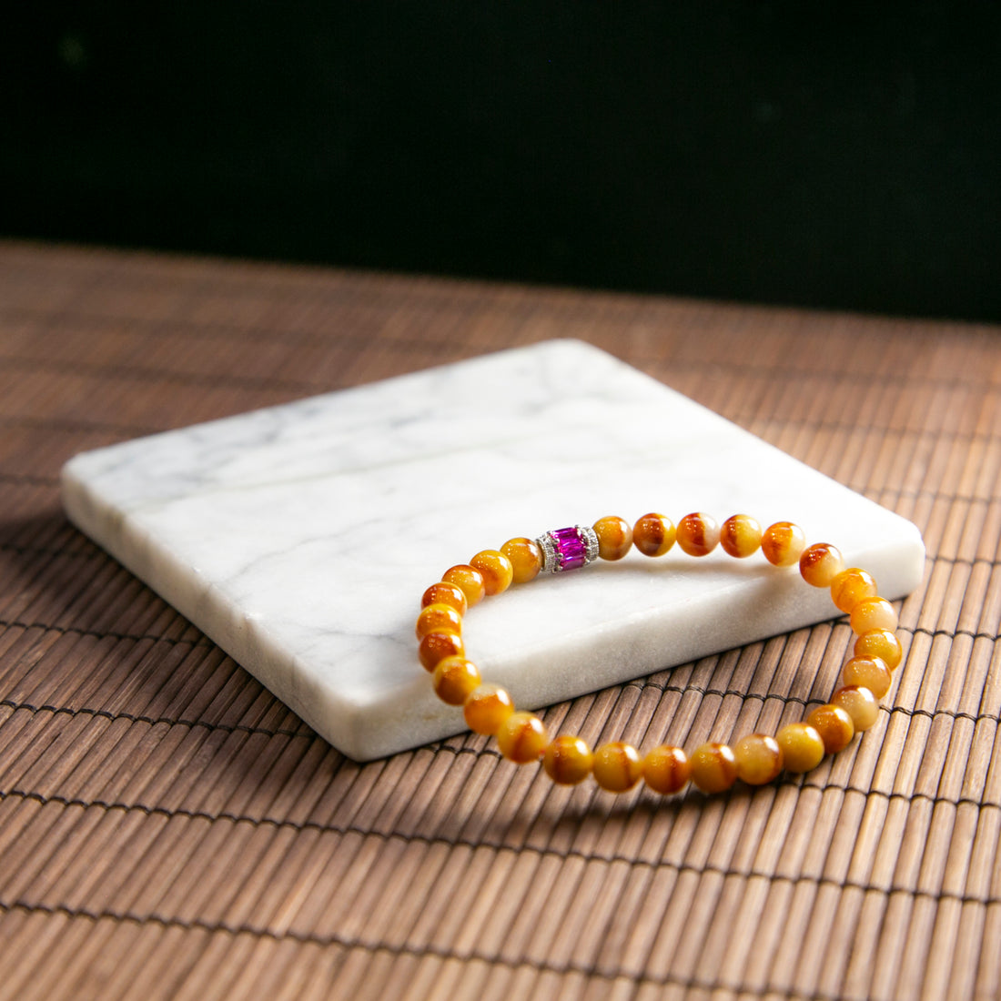 天然緬甸翡翠特色半山水黃翡珠串手鏈