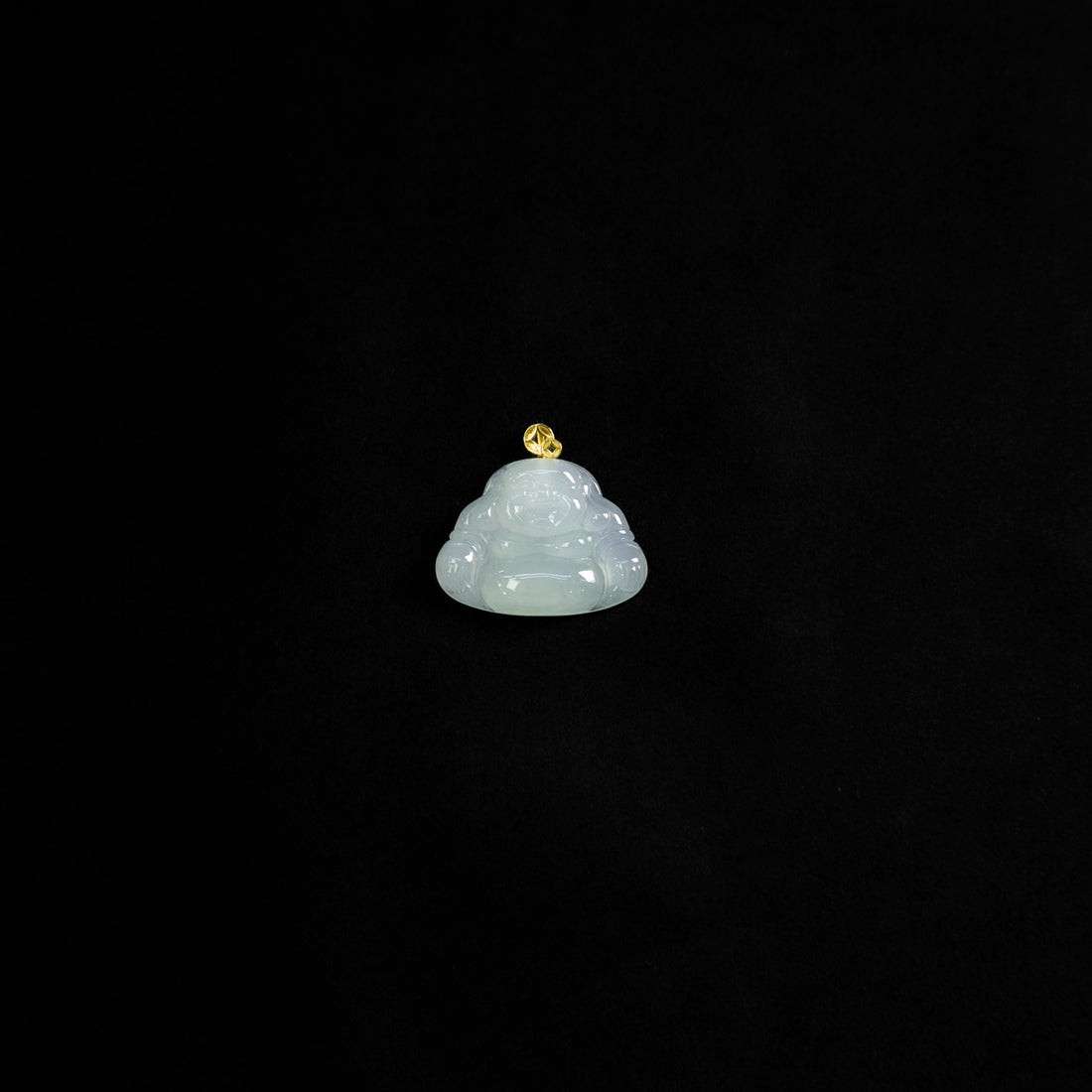 18K金天然緬甸翡翠冰淡綠笑佛吊墜