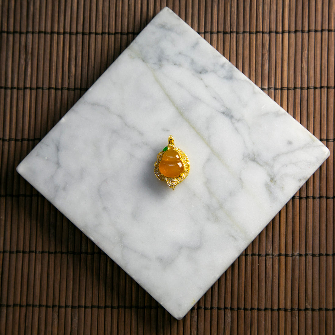 18K黃金鑲鑽天然緬甸翡翠高冰種黃翡葫蘆吊墜