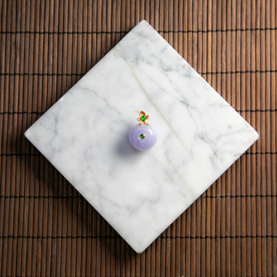 18K黃金鑲鑽天然緬甸翡翠粉紫平安扣吊墜