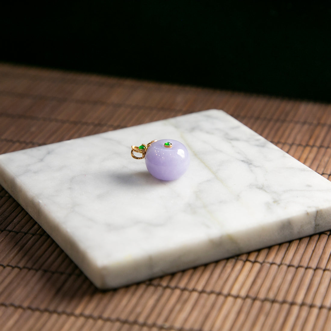 18K黃金鑲鑽天然緬甸翡翠粉紫平安扣吊墜