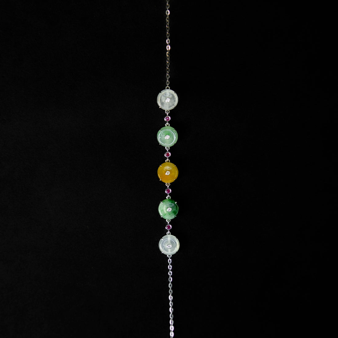 18K白金鑲鑽天然緬甸翡翠冰多寶平安扣手鍊