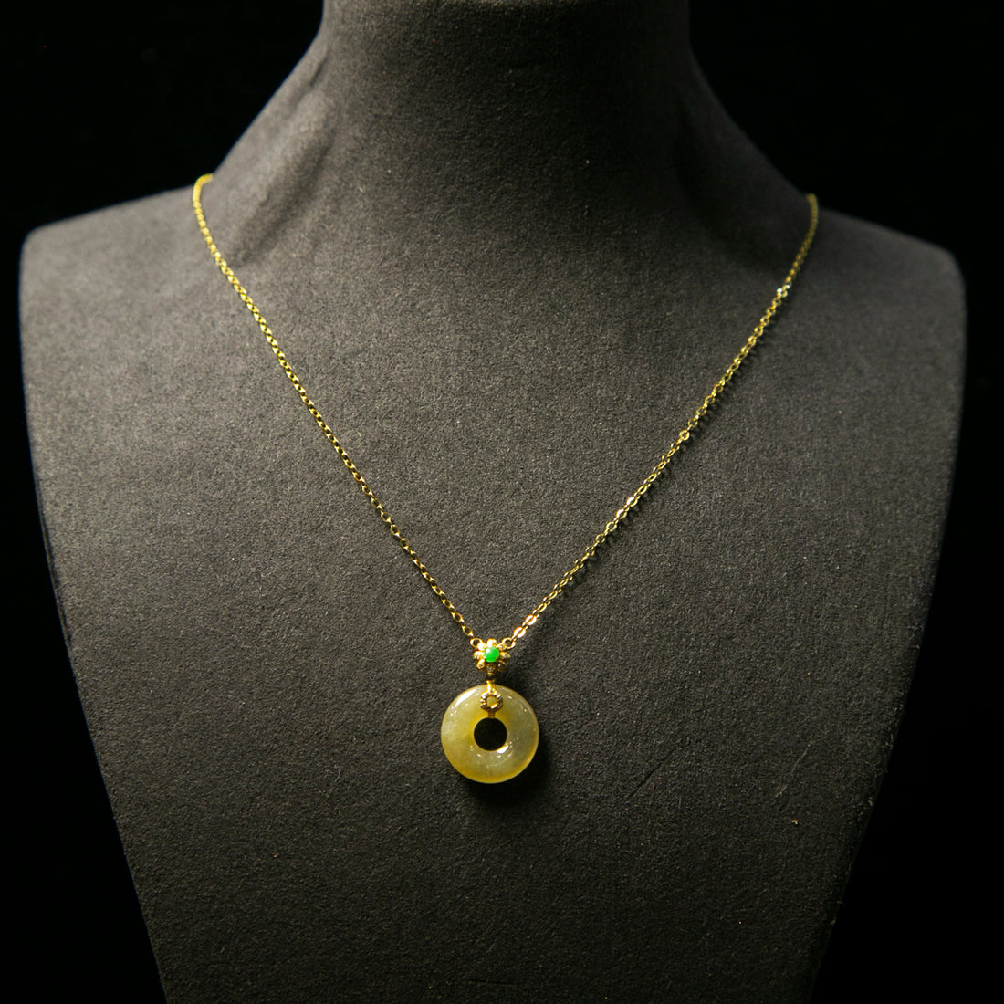 18K黃金天然緬甸翡翠黃翡水泡頸鏈