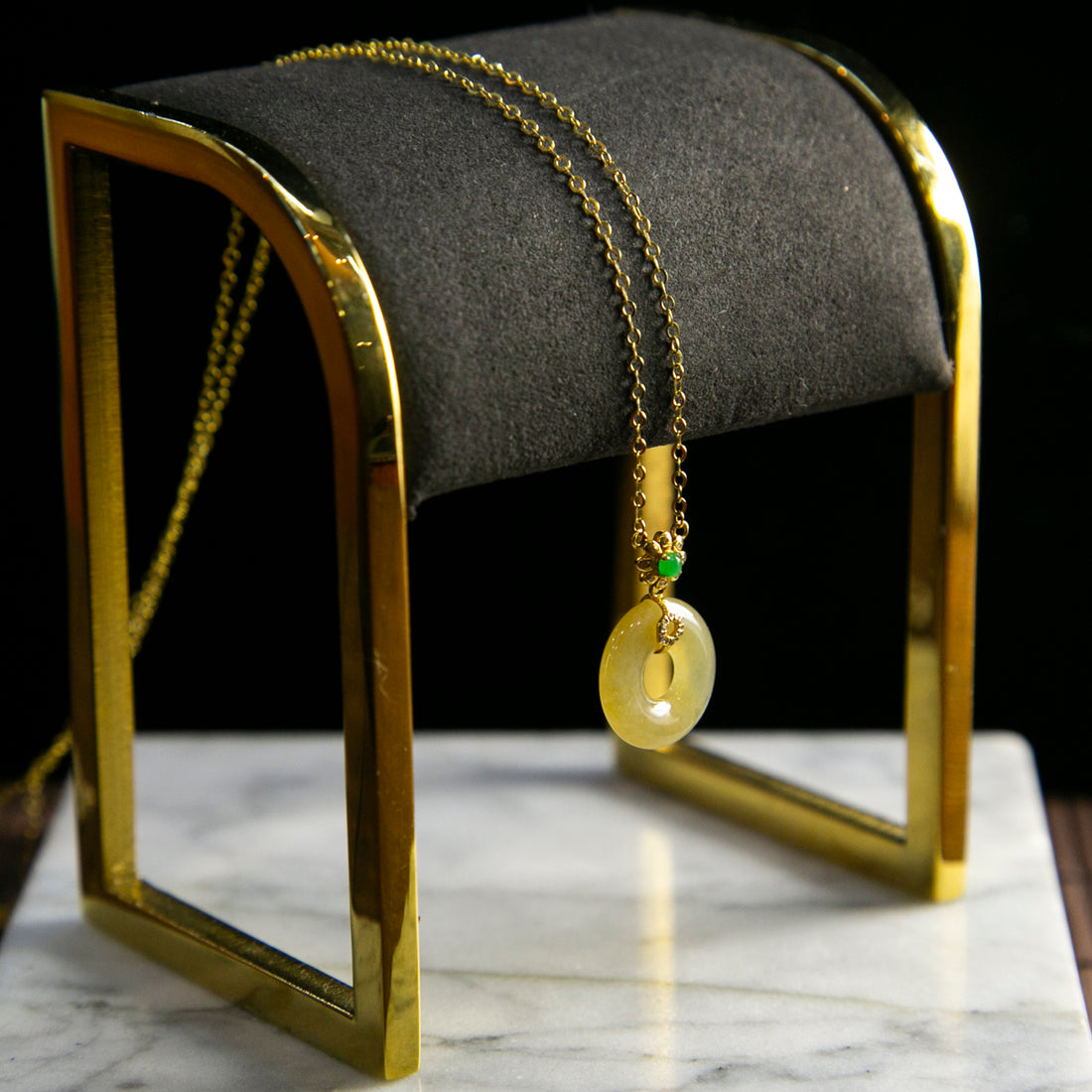18K黃金天然緬甸翡翠黃翡水泡頸鏈