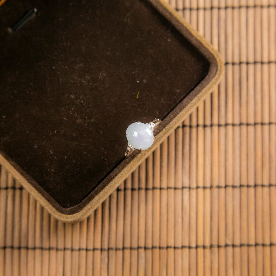 S925鑲鋯石天然緬甸翡翠冰淡藍紫蛋面活動戒指