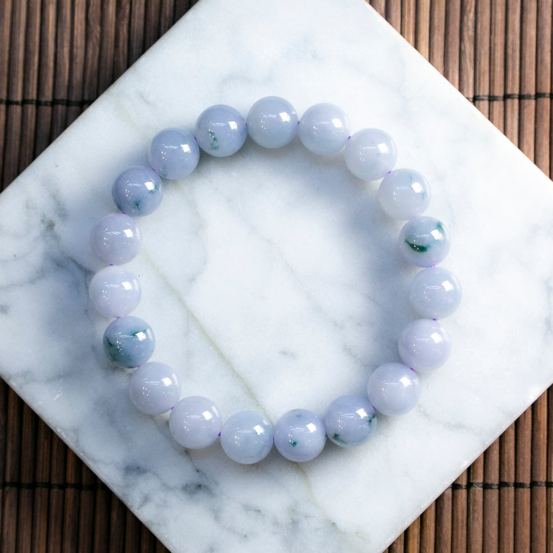 天然緬甸翡翠粉紫飄花大珠手串