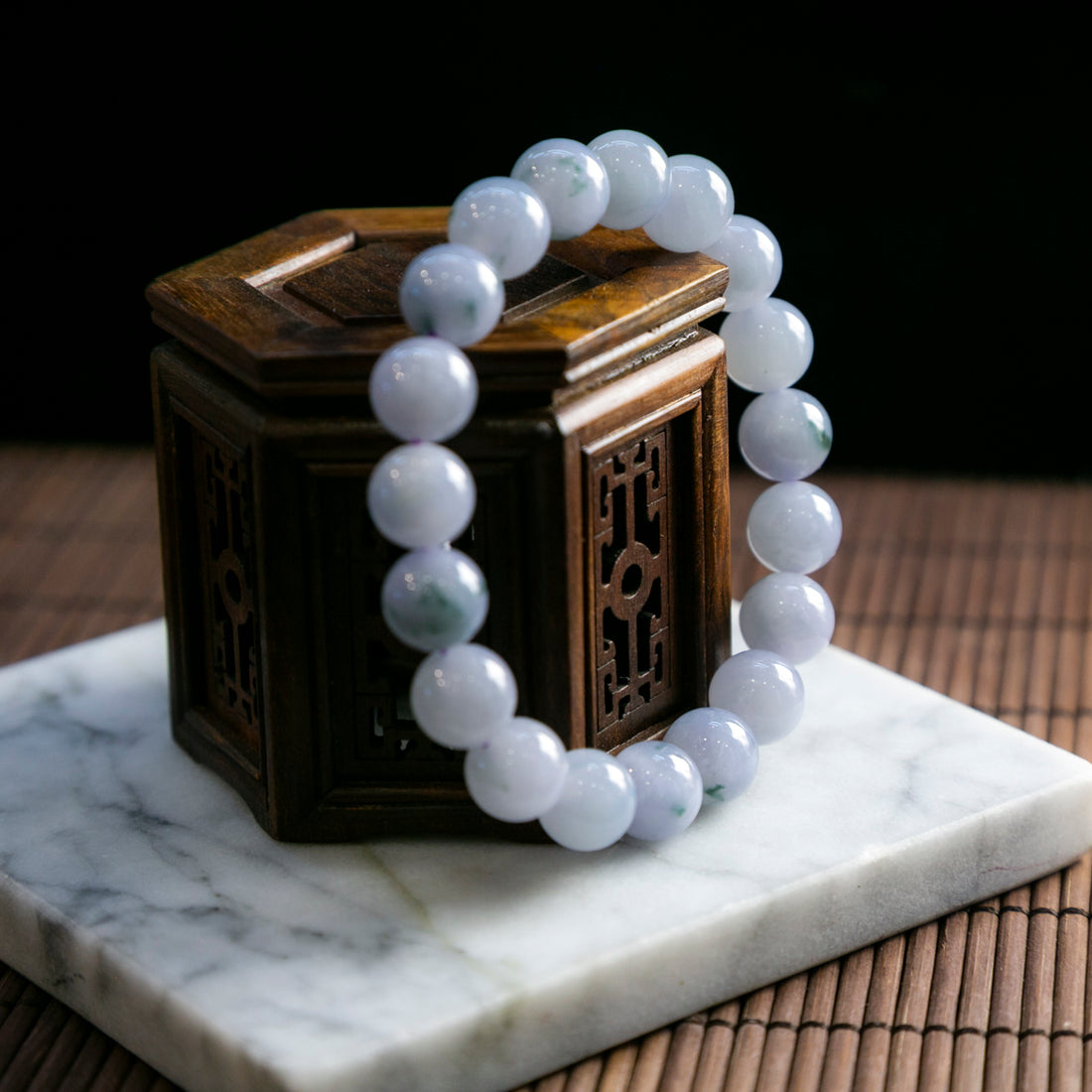 天然緬甸翡翠粉紫飄花大珠手串