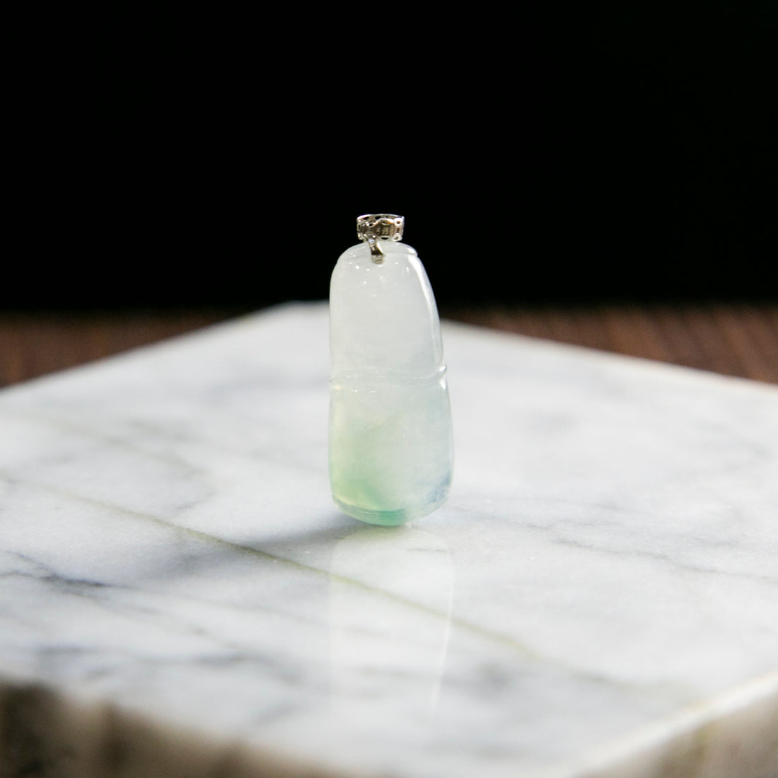 18K Gold Natural Burmese Jade Piao Hua Bamboo Pendant