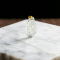 18K Gold Natural Burmese Jade Icy White Ruyi Pendant