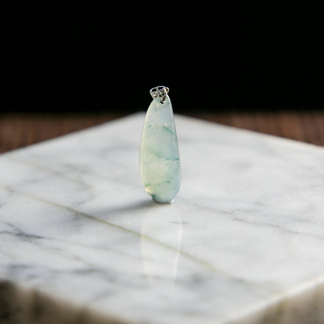 18K Gold Natural Burmese Jade Icy Piao Hua Bean Pendant