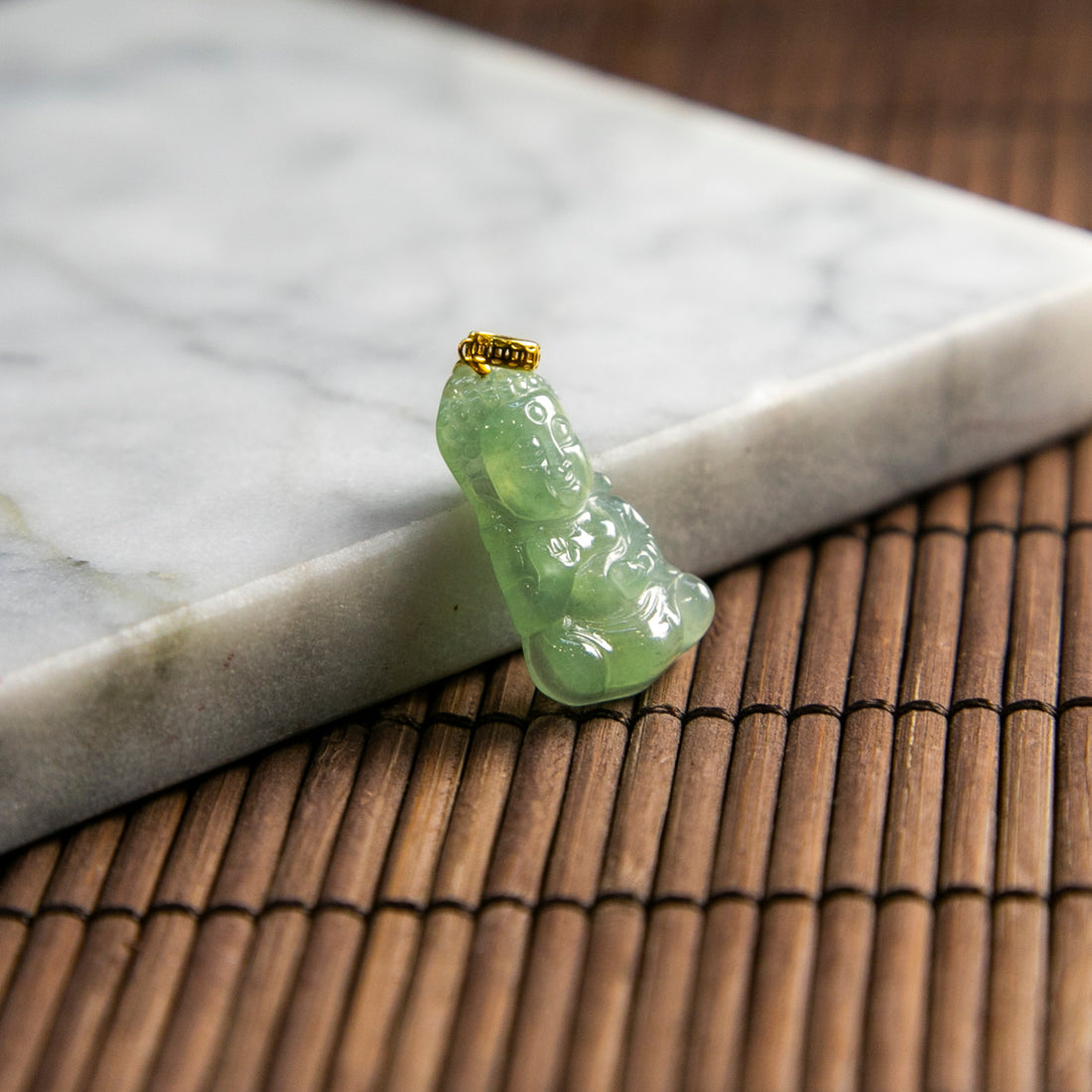 18K Gold Natural Burmese Jade Icy Green Baby Buddha Pendant