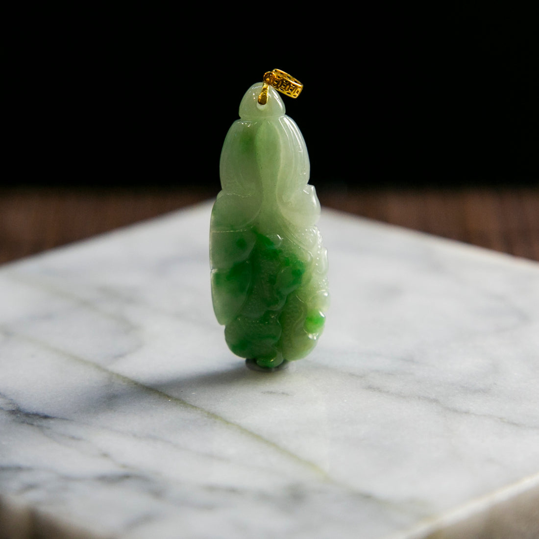 18K Gold Natural Burmese Jade Piao Hua Cabbage Pendant