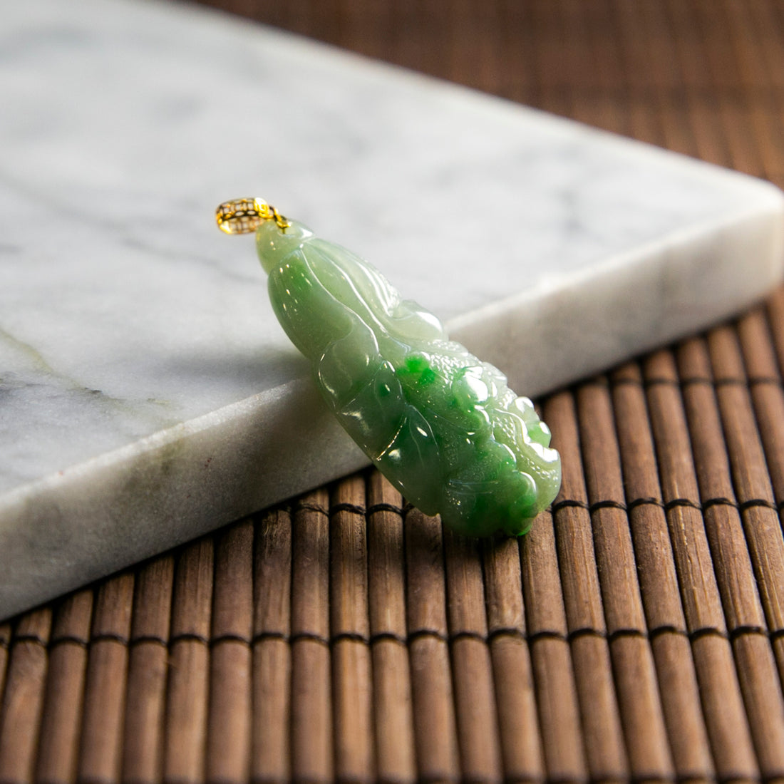 18K Gold Natural Burmese Jade Piao Hua Cabbage Pendant