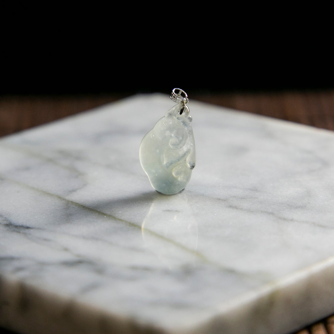 18K Gold Natural Burmese Jade Icy White Ruyi Pendant
