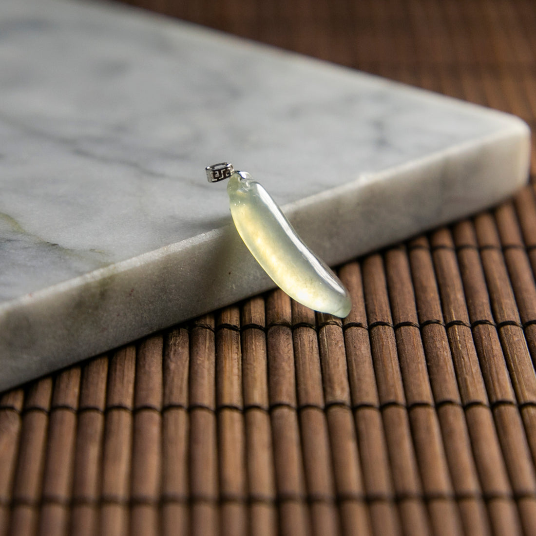 18K Gold Natural Burmese Jade Icy White Loofa Pendant