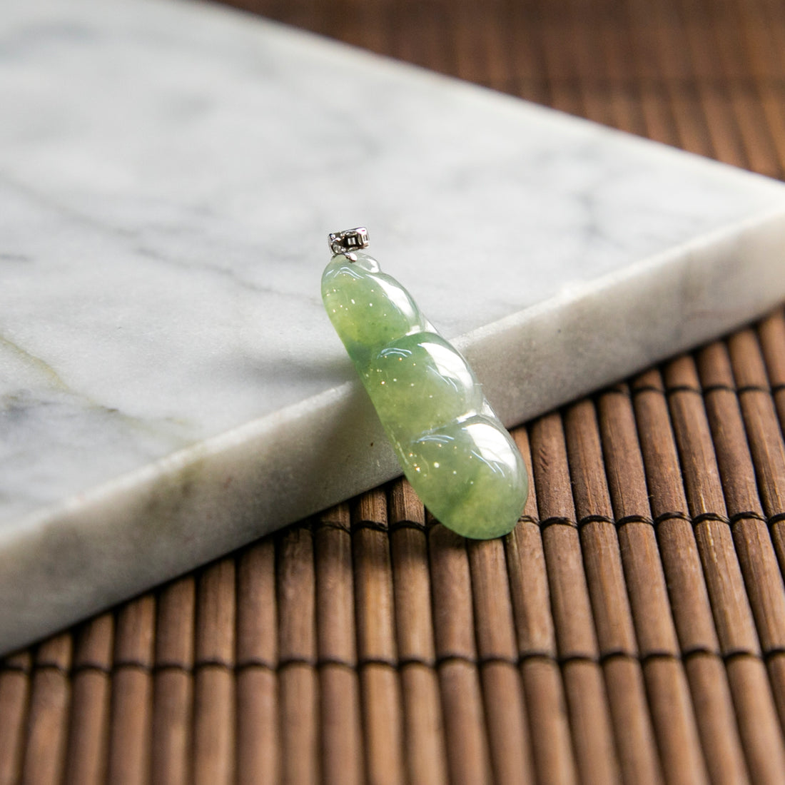 18K Gold Natural Burmese Jade Piao Hua Bean Pendant