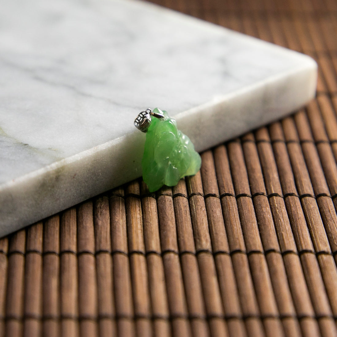 18K Gold Natural Burmese Jade Icy Green Lotus Head Pendant
