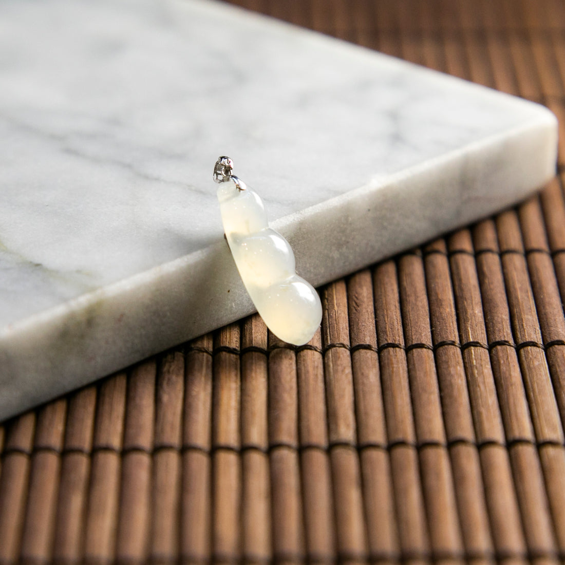 18K Gold Natural Burmese Jade Icy White Bean Pendant