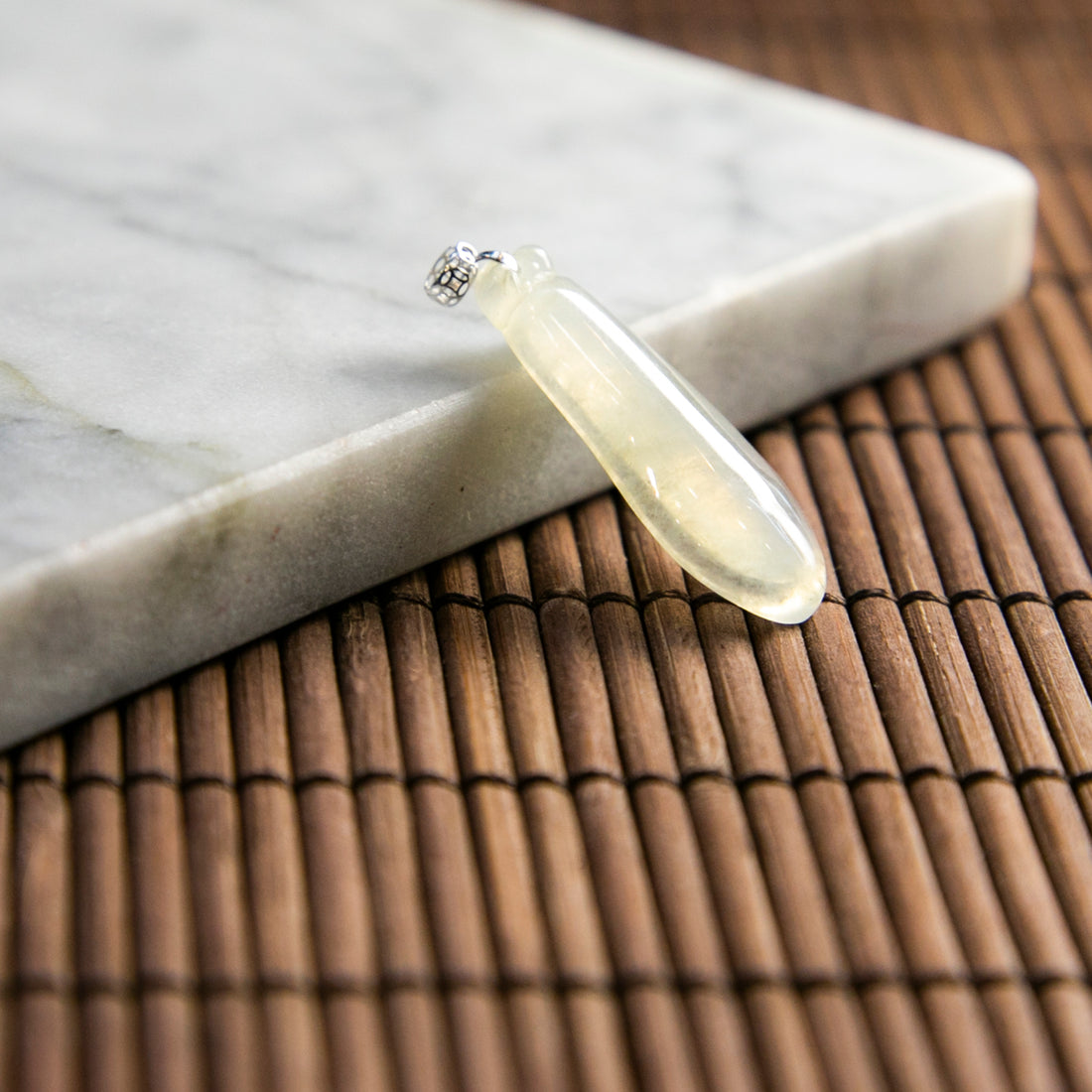 18K Gold Natural Burmese Jade Icy White Loofa Pendant