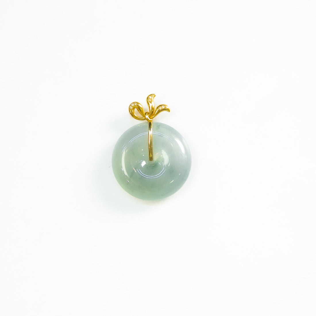 18K金鑲鑽天然緬甸翡翠冰藍綠底飄花平安扣吊墜