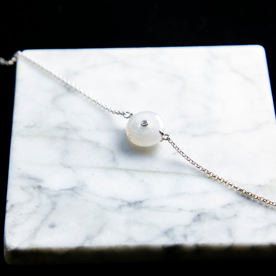 S925 Zircon Natural Burmese Jade Grey Ping An Donut Bracelet