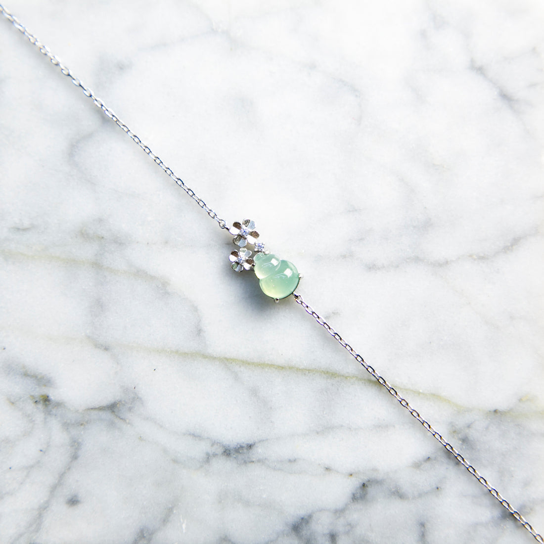 S925 Zircon Natural Burmese Jade Icy Light Green Gourd Bracelet