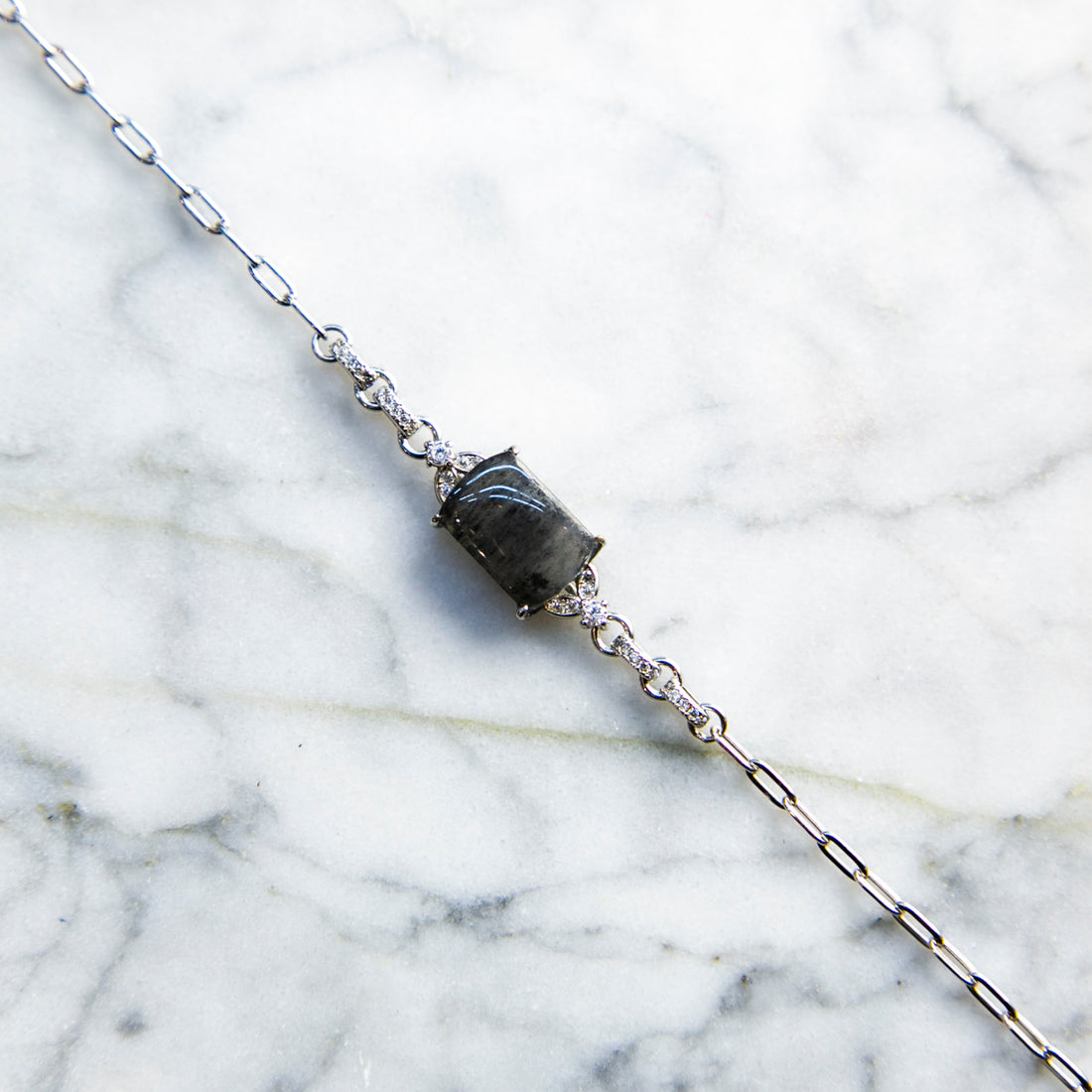 S925 Zircon Natural Burmese Jade Icy Grey Rectangle Bracelet