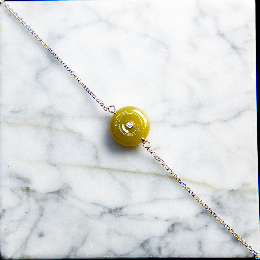 S925 Zircon Natural Burmese Jade Yellow Ping An Donut Bracelet