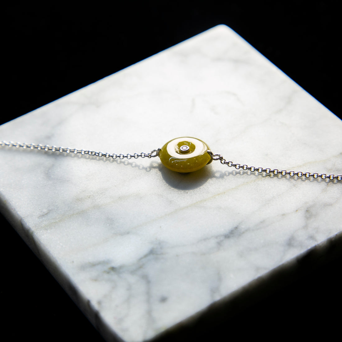 S925 Zircon Natural Burmese Jade Yellow Ping An Donut Bracelet