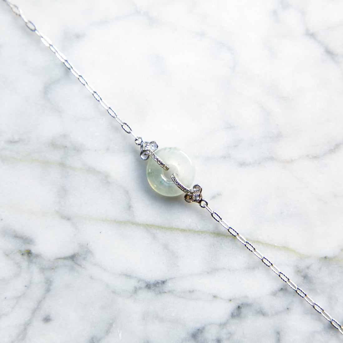 S925 Zircon Natural Burmese Jade Piao Hua Donut Bracelet