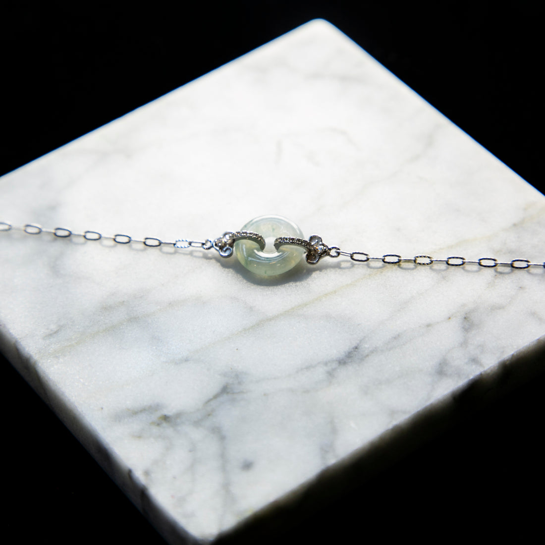 S925 Zircon Natural Burmese Jade Piao Hua Donut Bracelet