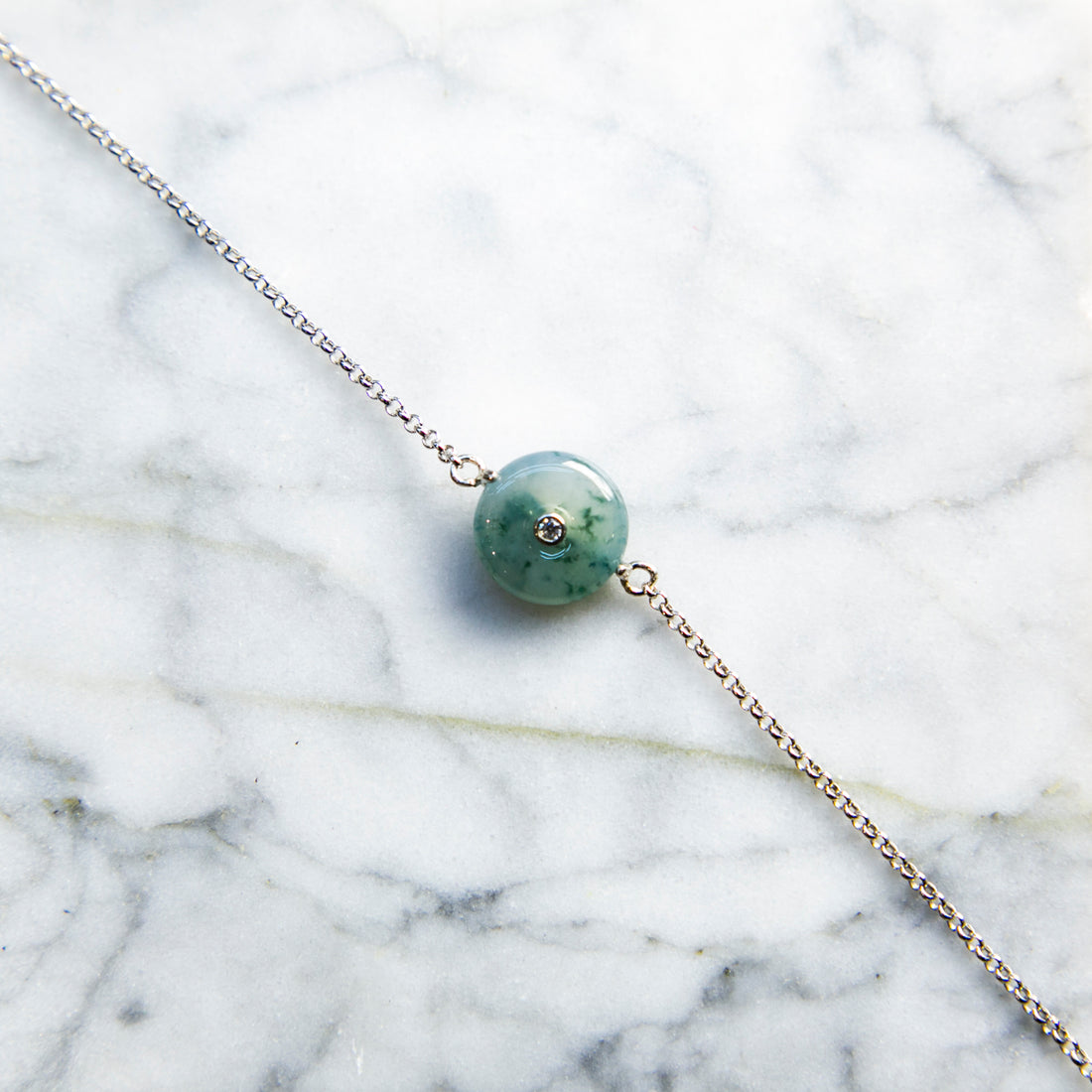 S925 Zircon Natural Burmese Jade Bluish Piao Hua Ping An Donut Bracelet