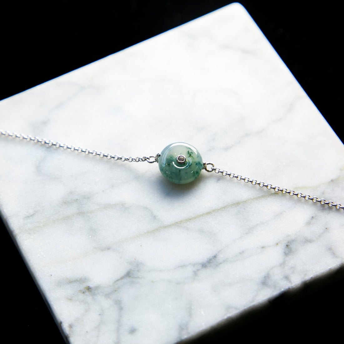 S925 Zircon Natural Burmese Jade Bluish Piao Hua Ping An Donut Bracelet