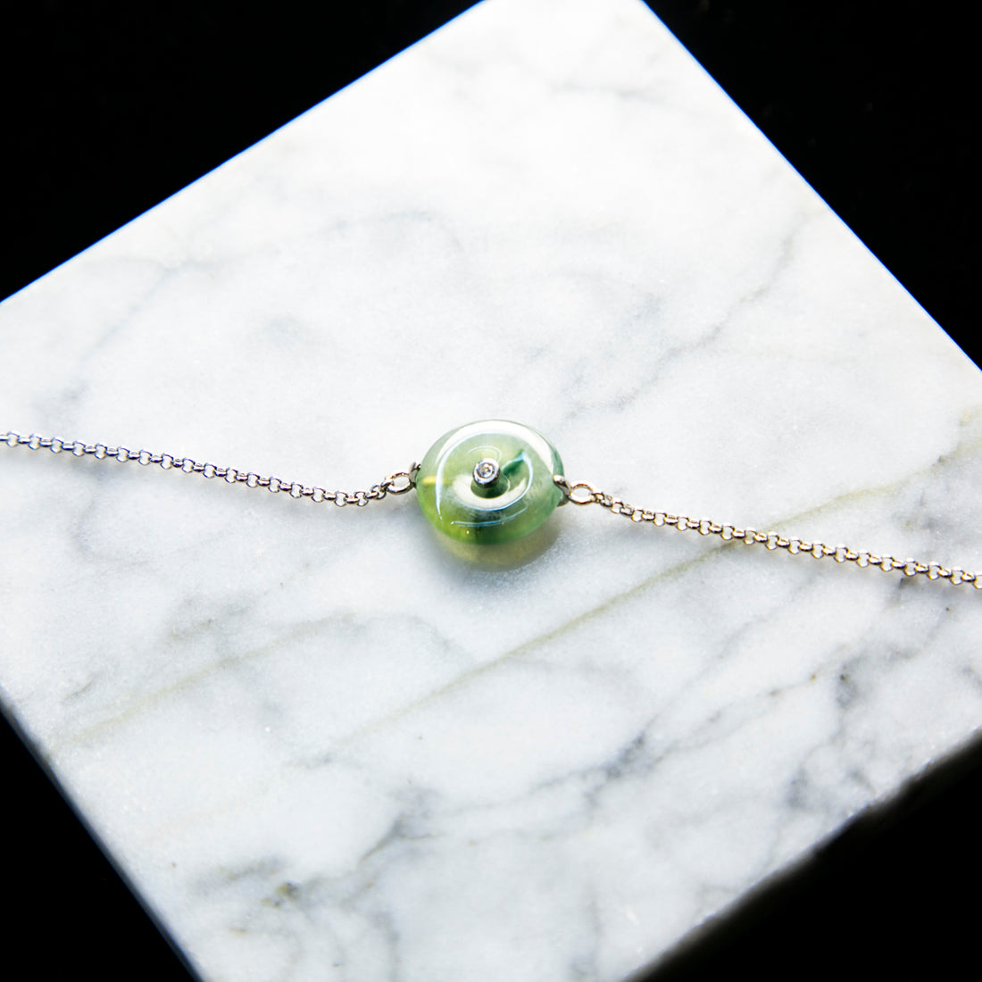 S925 Zircon Natural Burmese Jade Green Piao Hua Ping An Donut Bracelet