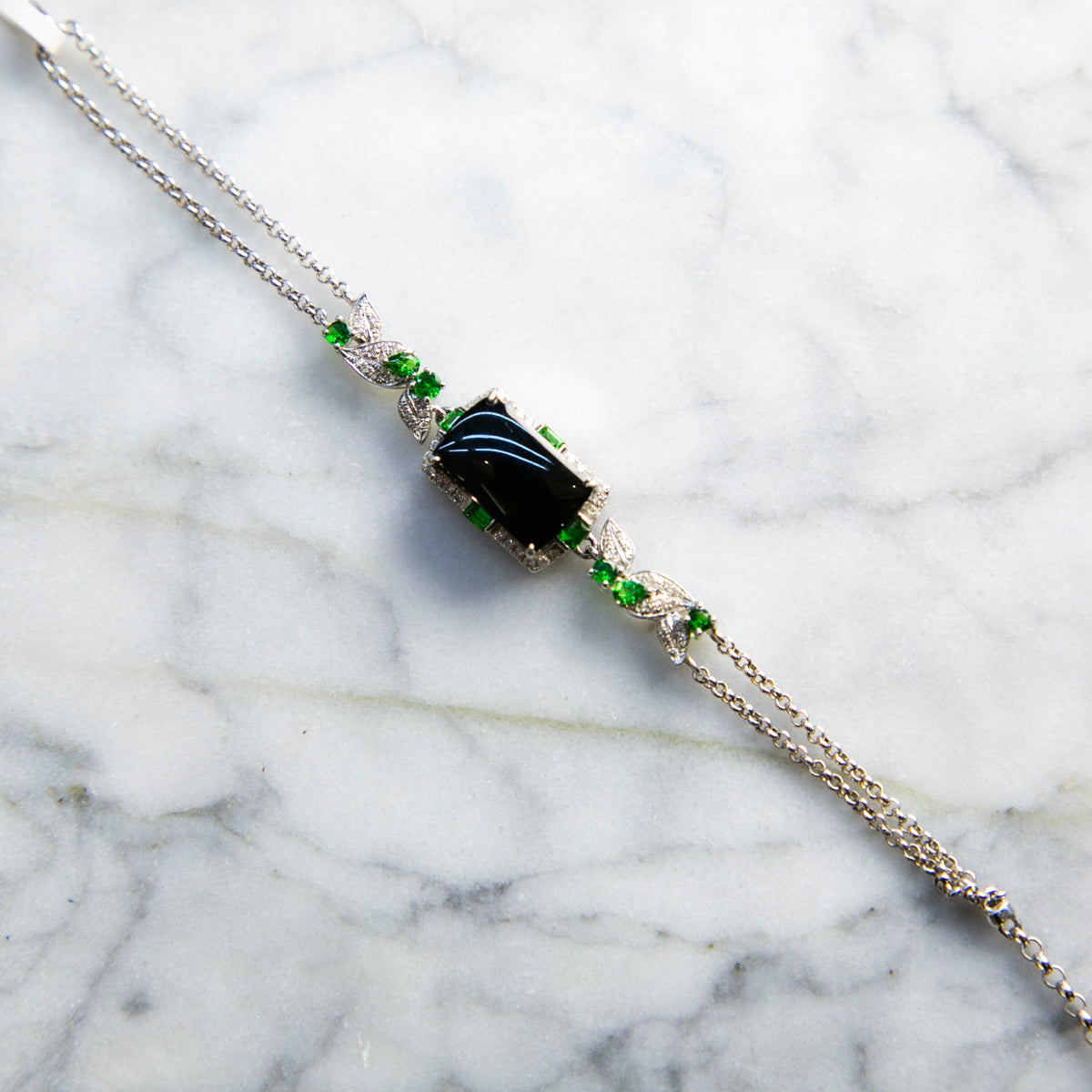 18K金鑲鑽天然緬甸翡翠墨翠手鍊