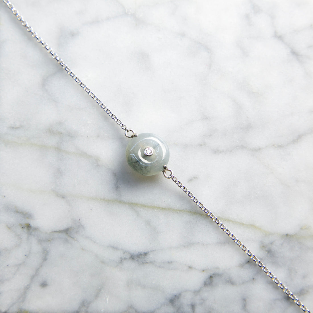 S925 Zircon Natural Burmese Jade Icy Grey Ping An Donut Bracelet