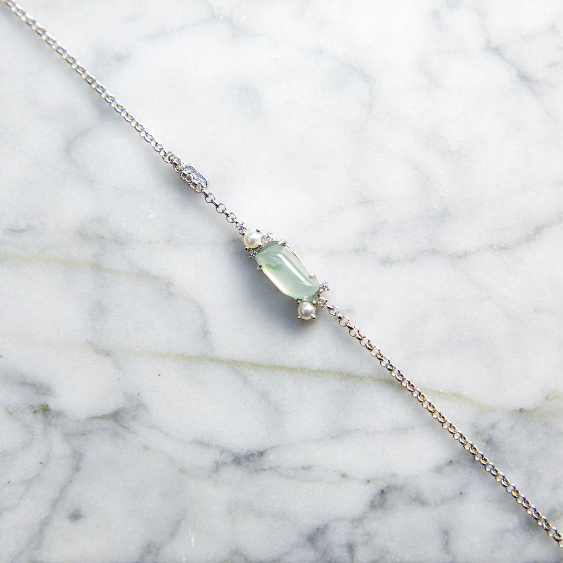 S925 Zircon Natural Burmese Jade Piao Hua Bracelet