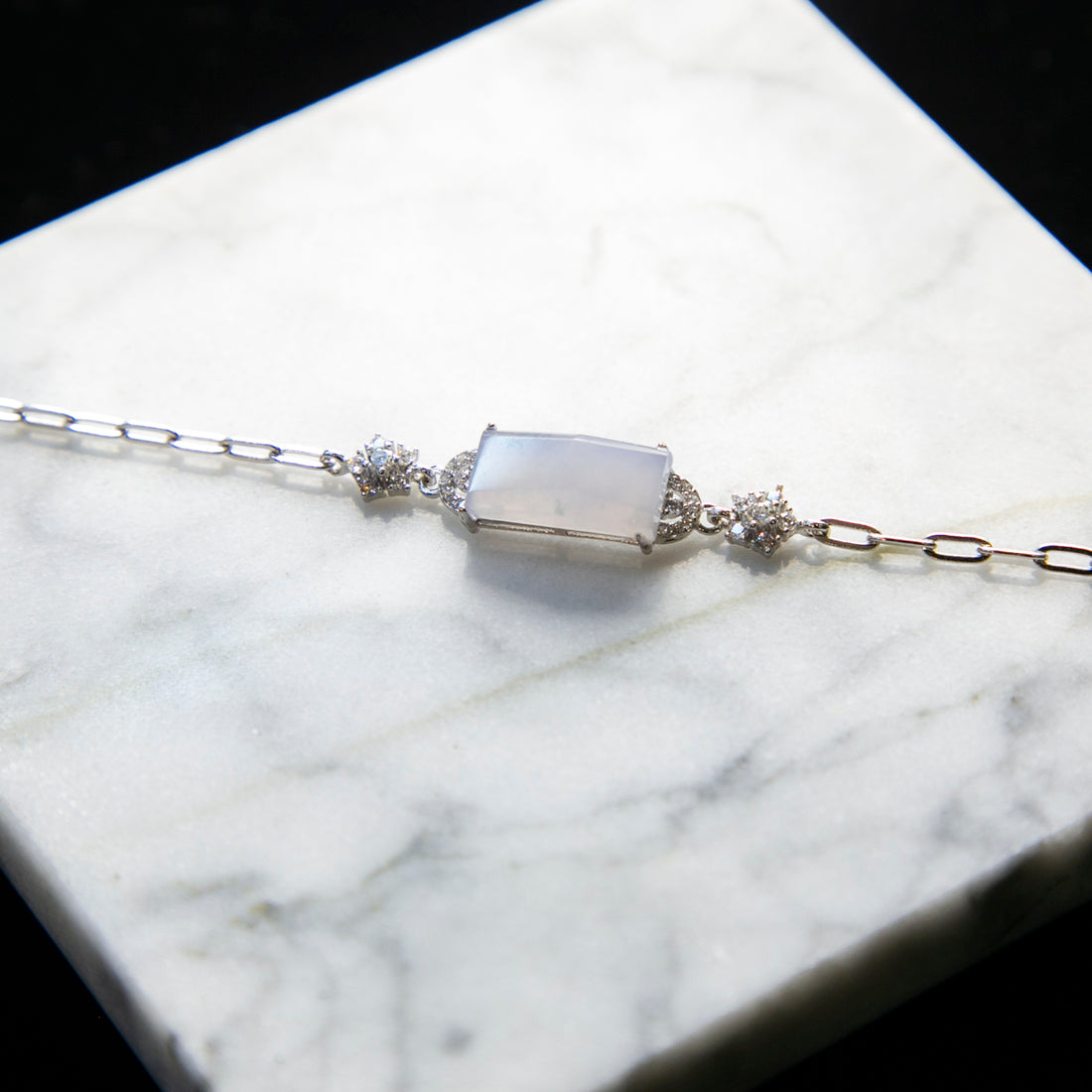 S925 Zircon Natural Burmese Jade Lavender Piao Hua Bracelet