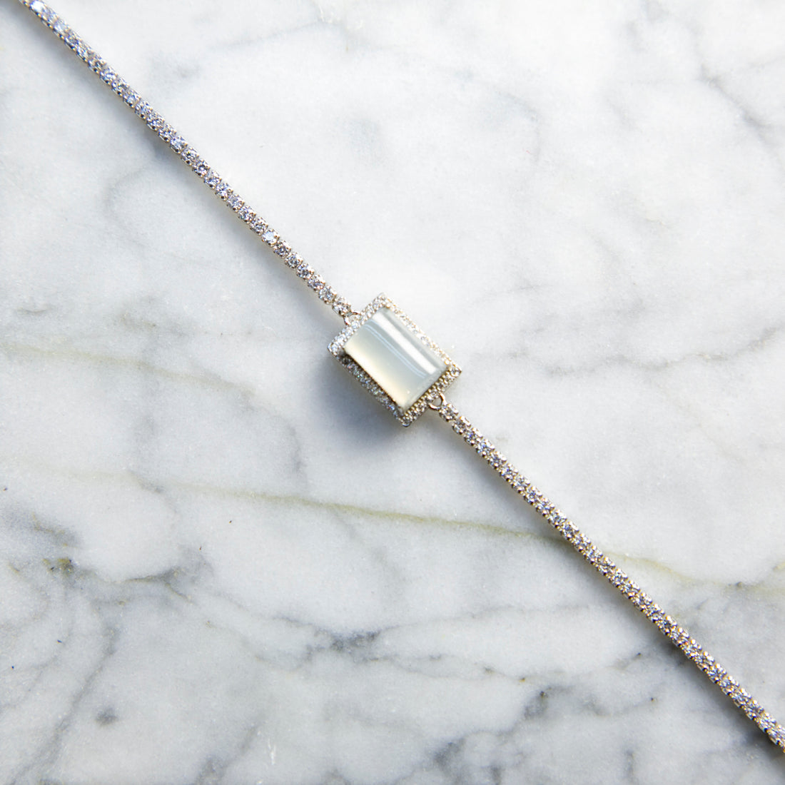 S925 Zircon Natural Burmese Jade Icy White Rectangle Bracelet