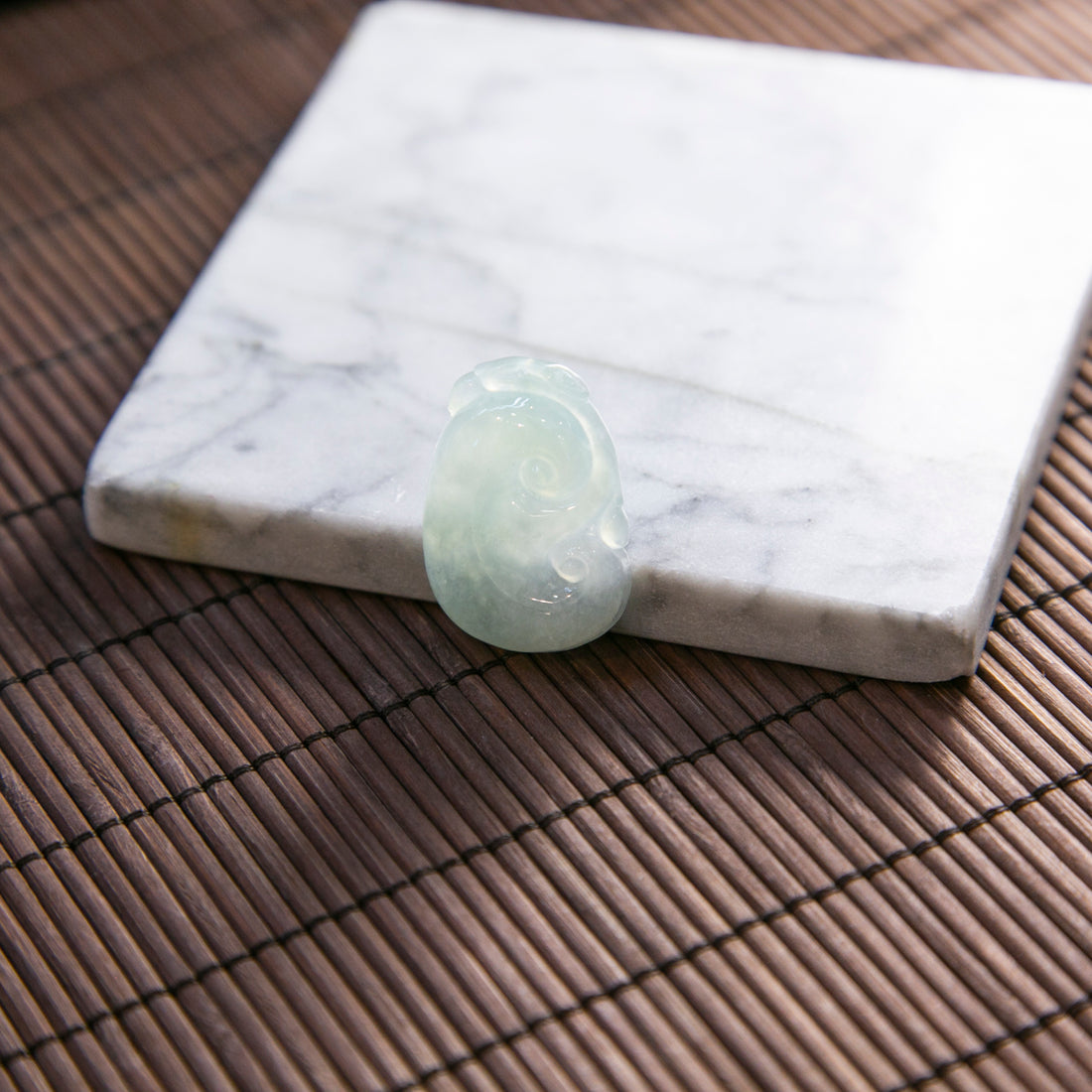 Natural Burmese Jade Light Green Ruyi Carved Jade