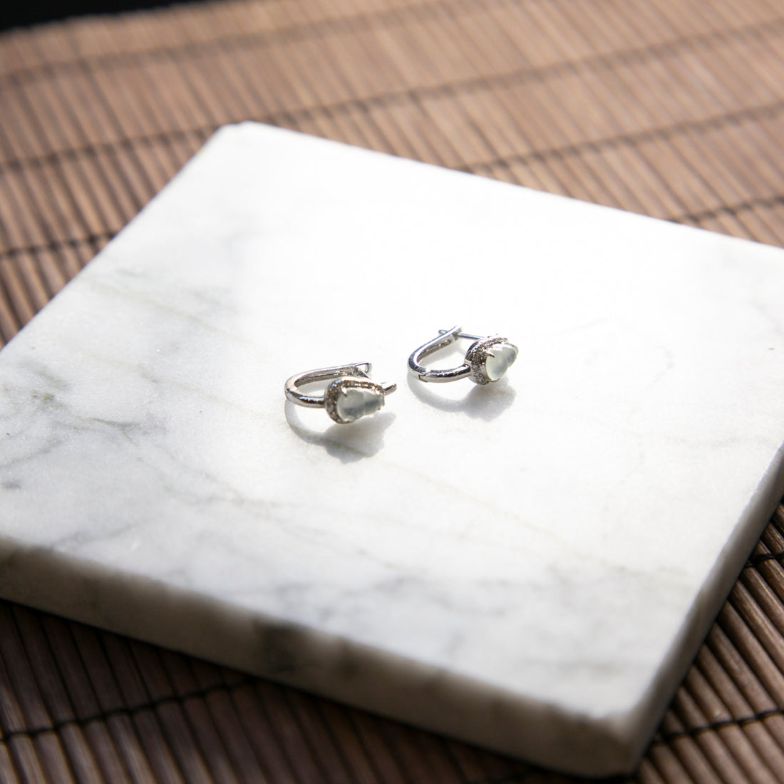 18K白金鑲鑽天然緬甸翡翠玻璃種葫蘆耳環