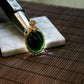 18K Gold Diamond Natural Burmese Jade Ink Jade Big Cabochon Pendant