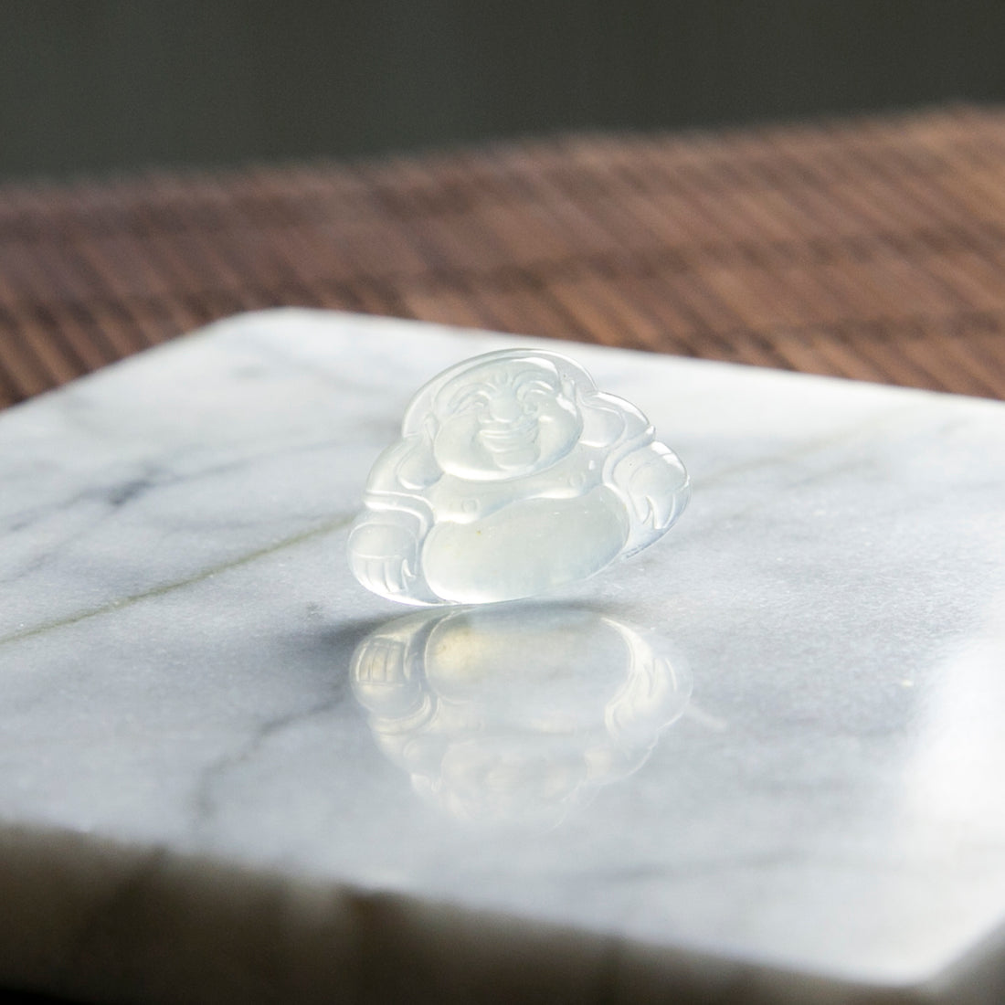 天然緬甸翡翠冰白笑佛裸石