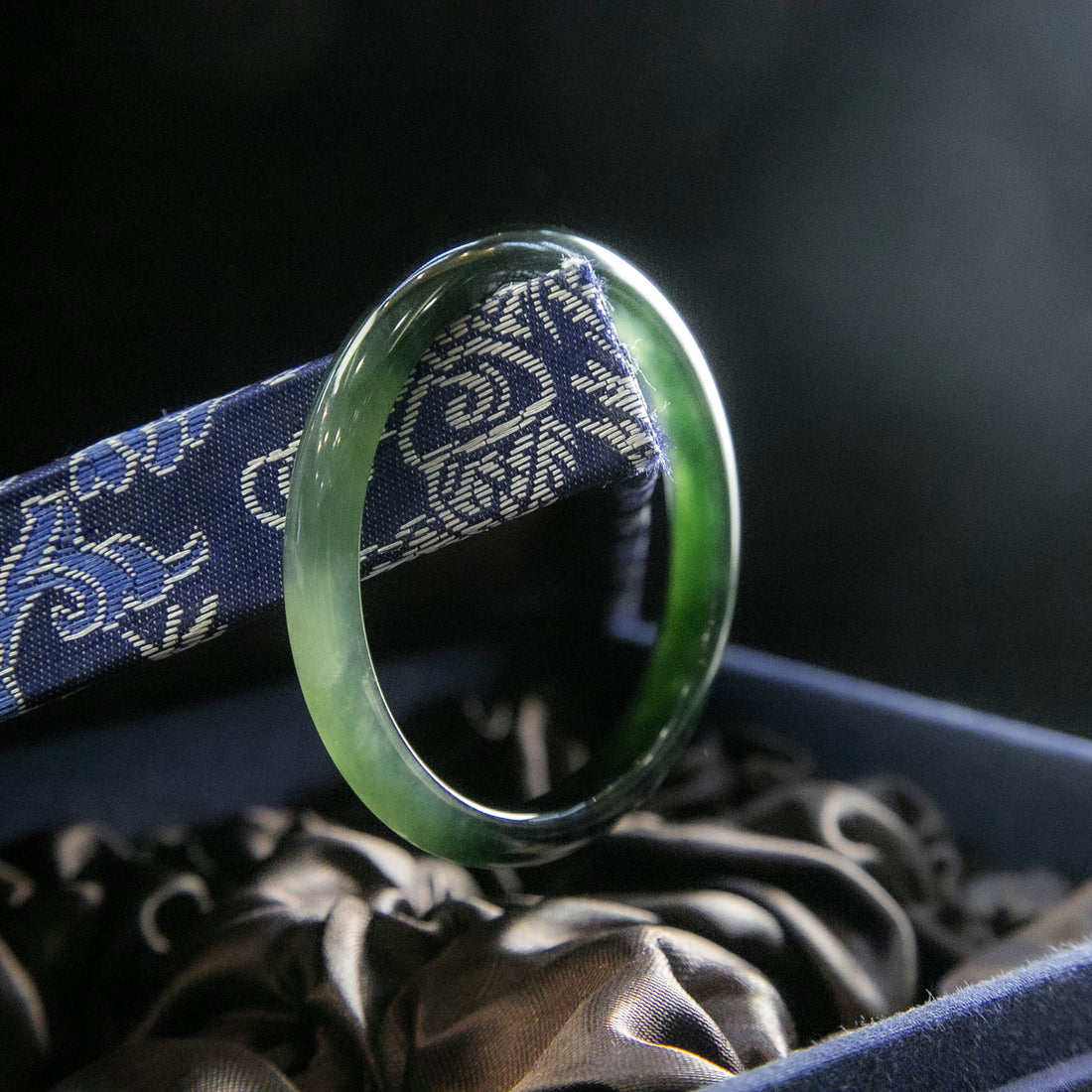 Natural Burmese Jade Icy Dark Half Circle Bangle (Fits 52-54mm Wrists)