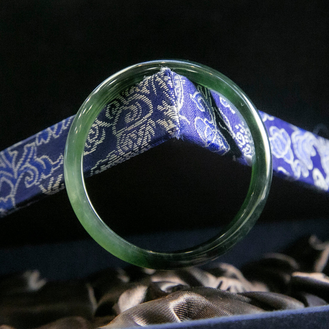 Natural Burmese Jade Icy Dark Half Circle Bangle (Fits 52-54mm Wrists)