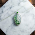18K Platinum Diamond Natural Burmese Jade Icy Piao Hua Leaf Pendant