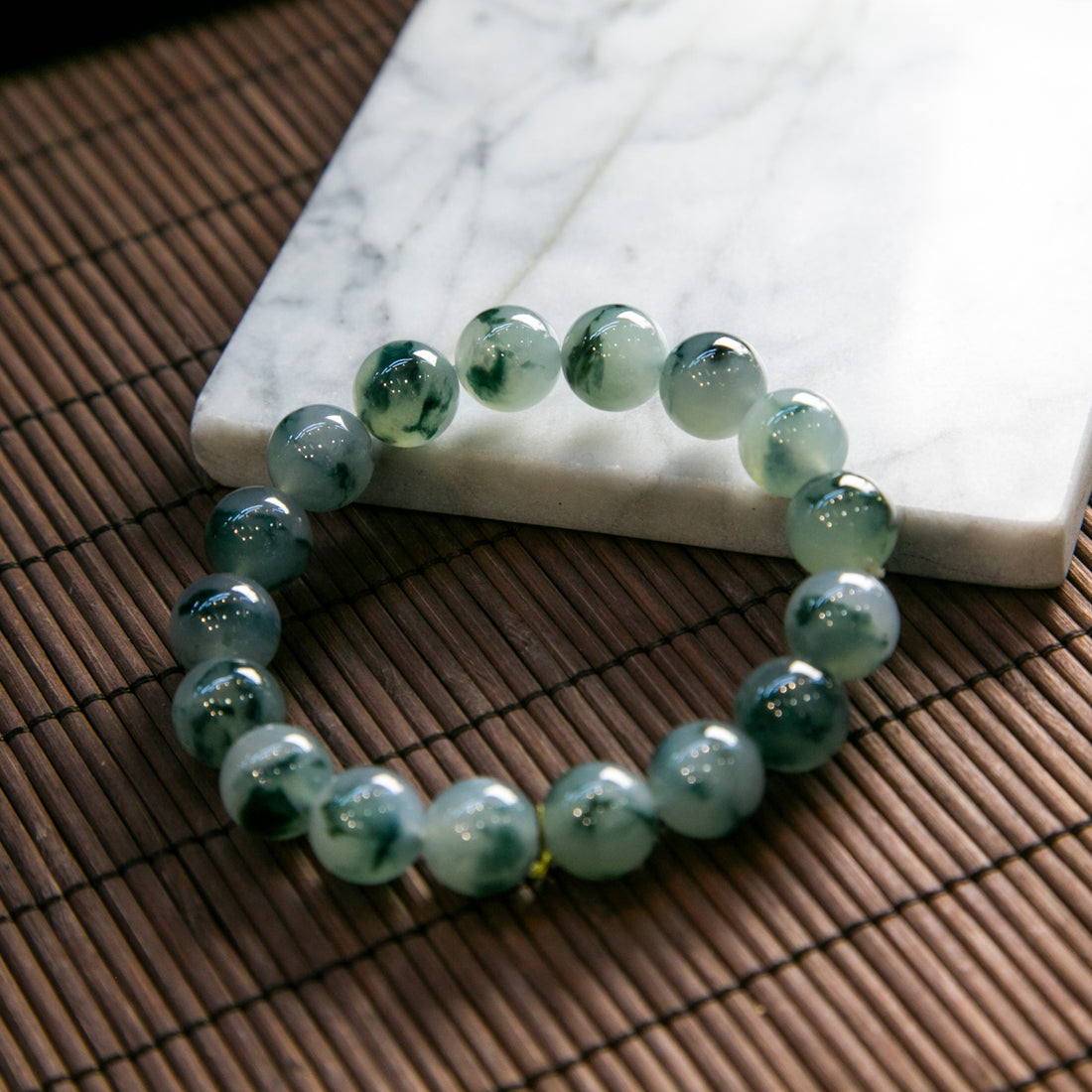 天然緬甸翡翠冰種飄藍花大珠串